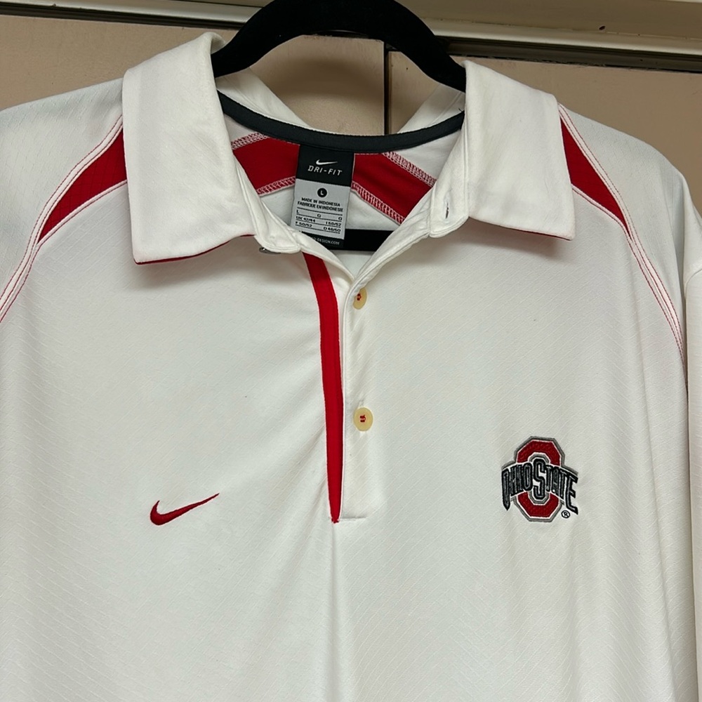 Red and White OSU Nike Polo shirt, Mens L Ohio State Dri Fit Polo